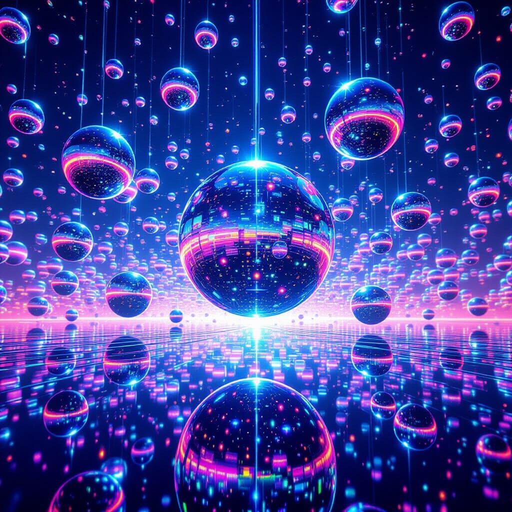 Iridescent Spheres Reflecting Kaleidoscopic Patterns