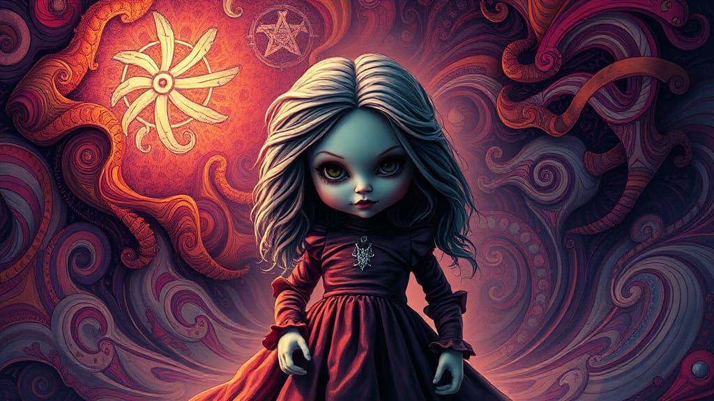 Annabelle Doll in Psychedelic Occult Art Style