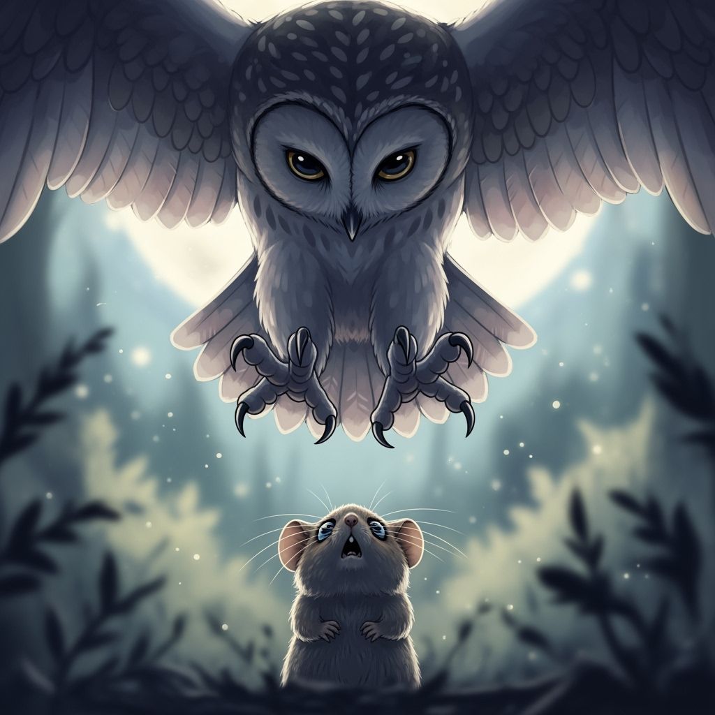 Vole's View: Giant Owl Swoops in Moonlit Forest