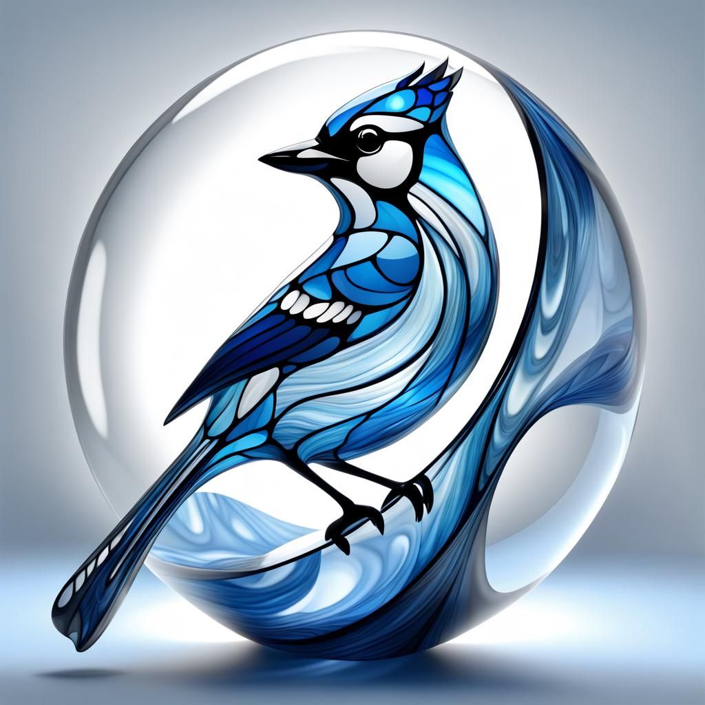 Stained Glass Blue Jay Sculpture in Bubble