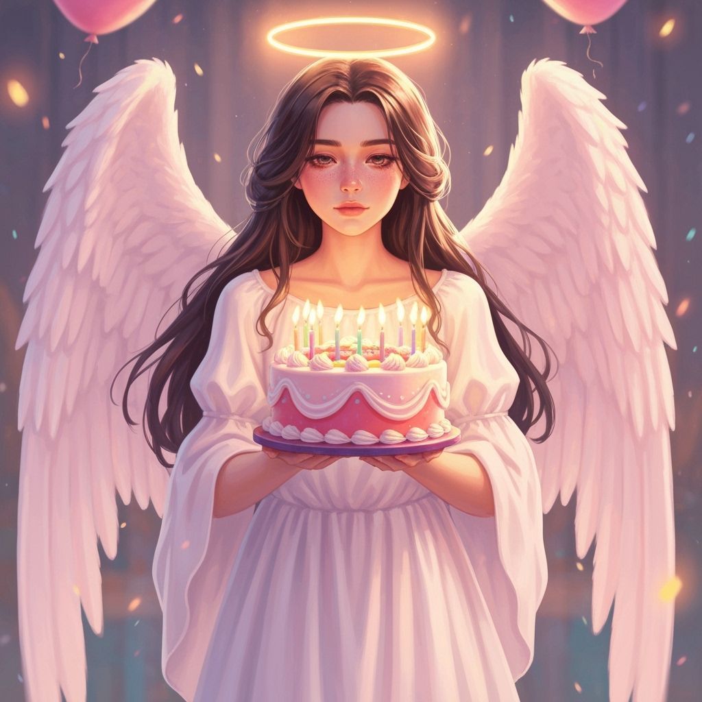 Whimsical Angel Birthday Cake Illustration