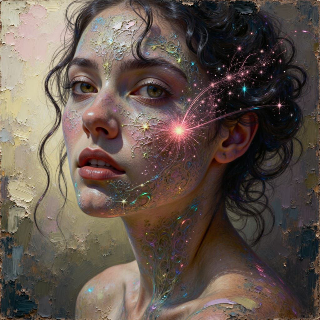 Dramatic Oil Painting with Heavy Brushstrokes and Textured S...