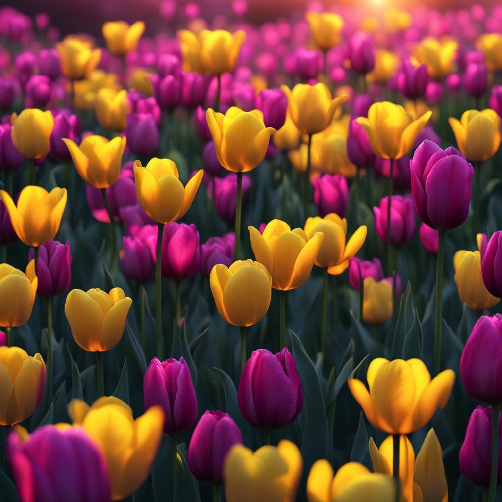 Macro Tulips at Sunset: Detailed Matte Painting