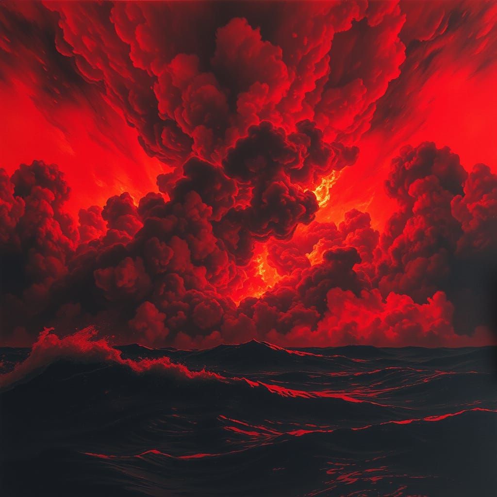 Fiery Sky and Smoky Water: A Charcoal Drawing