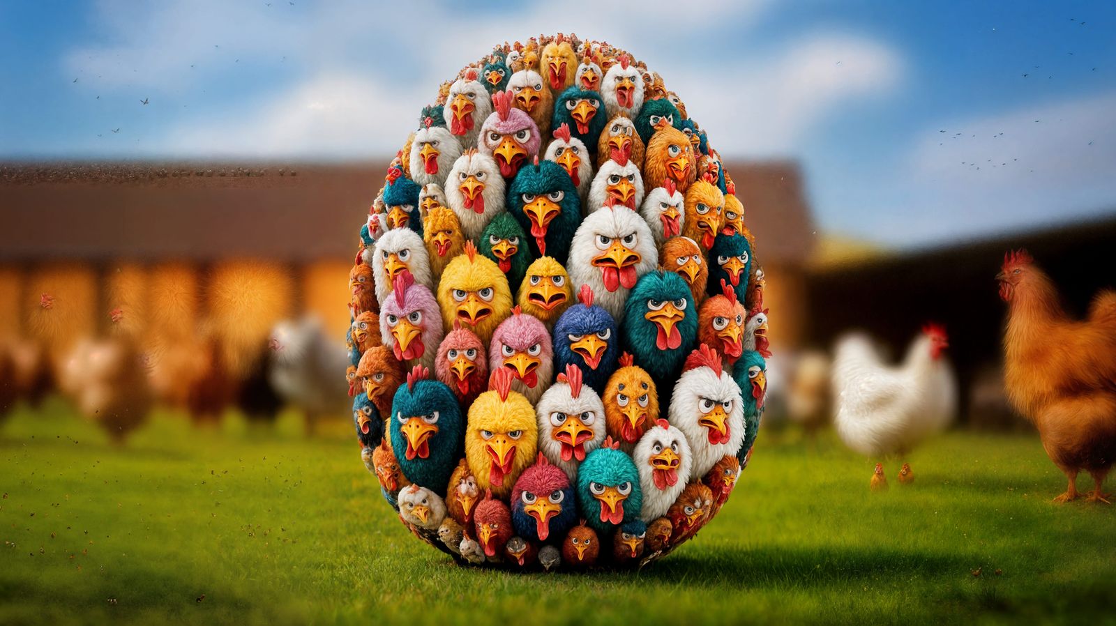 Vibrant Flock of Mother Hens Gather Around a Colossal Easter...