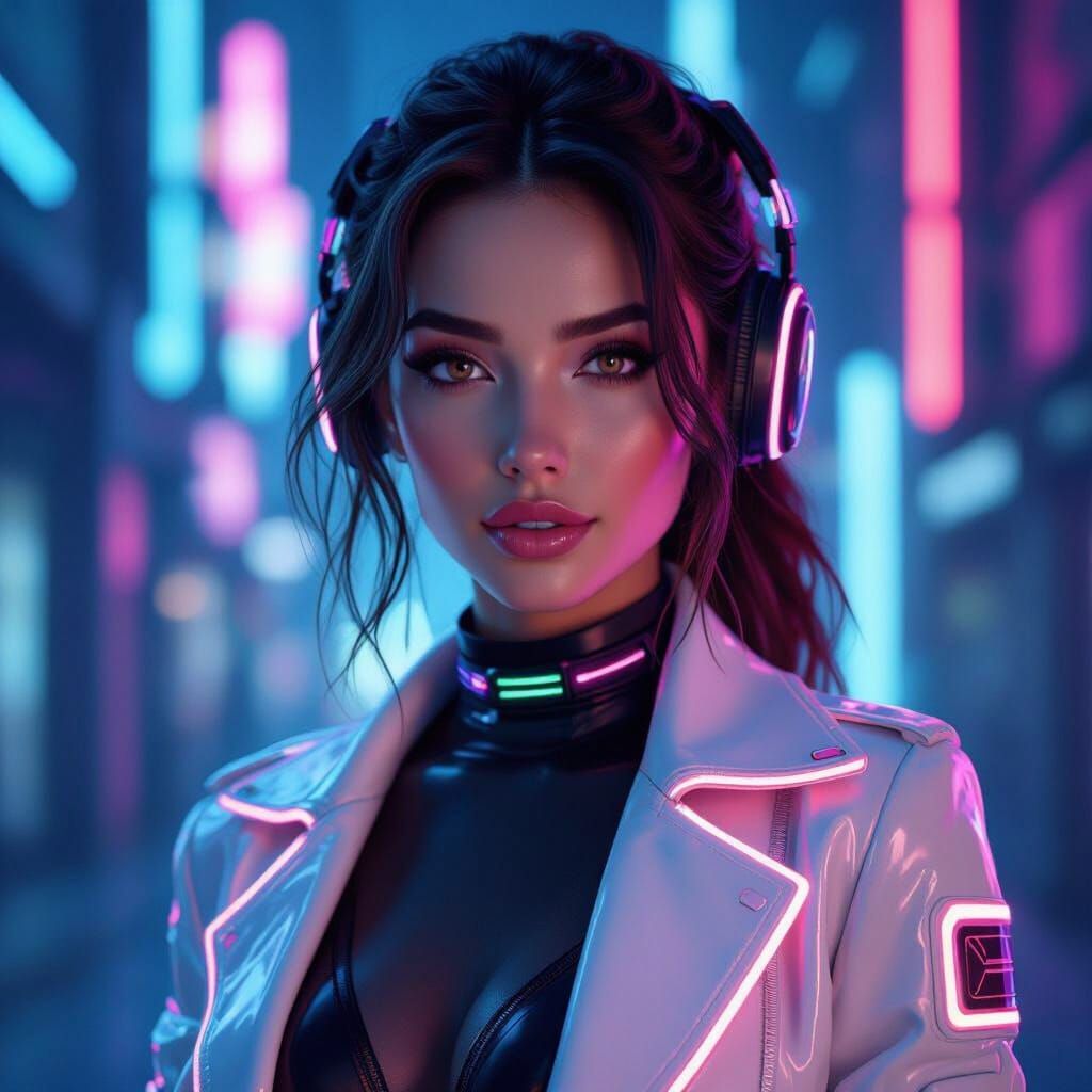 Woman with Neon Accents in Cyberpunk Lighting