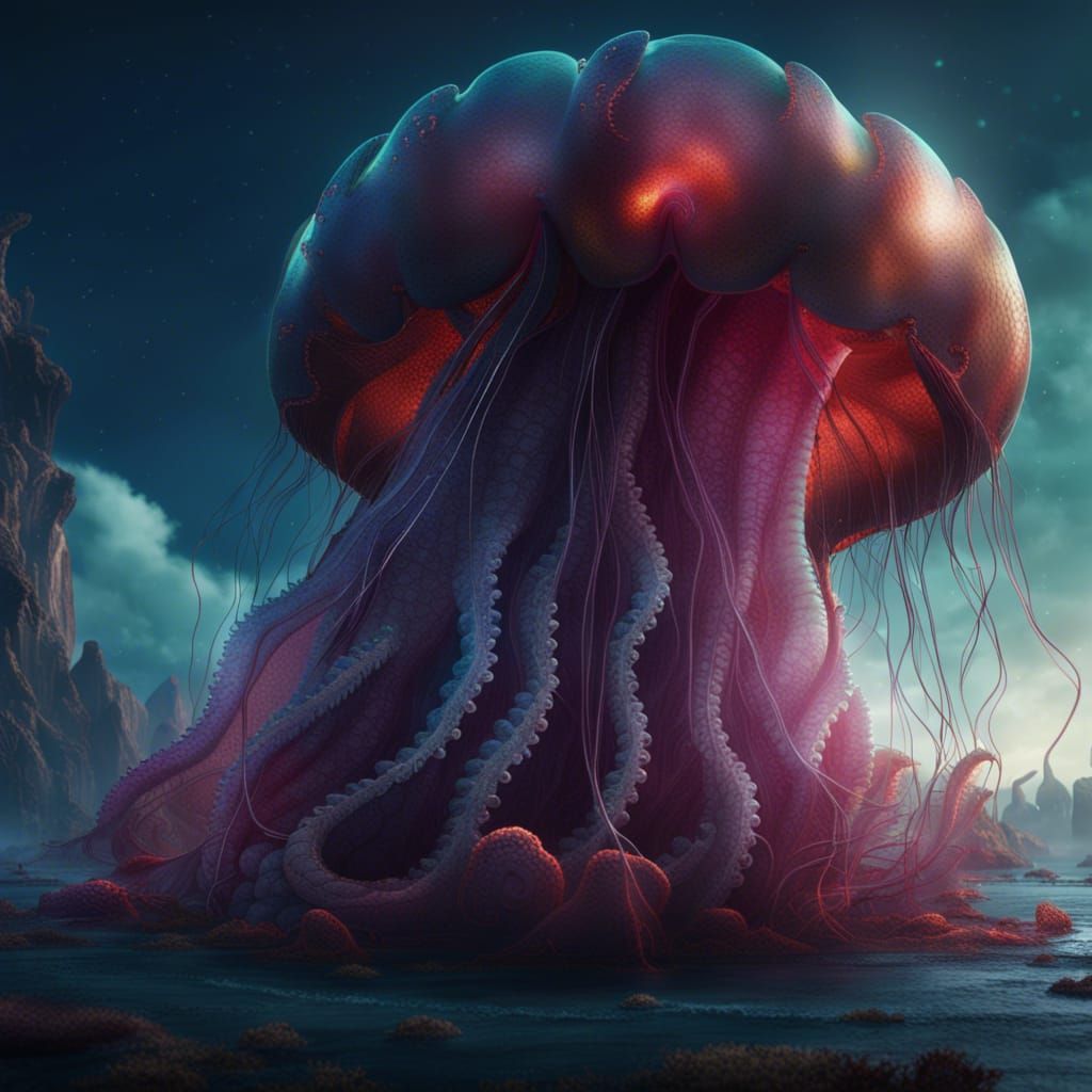 Dragon Jellyfish on Earth's Edge: Fantasy Concept Art