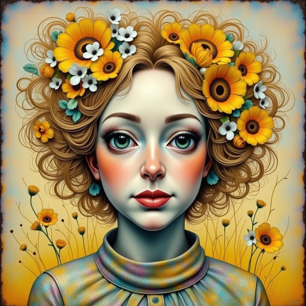 Little Girl's Loving Expression in a Vibrant, Impressionist-...