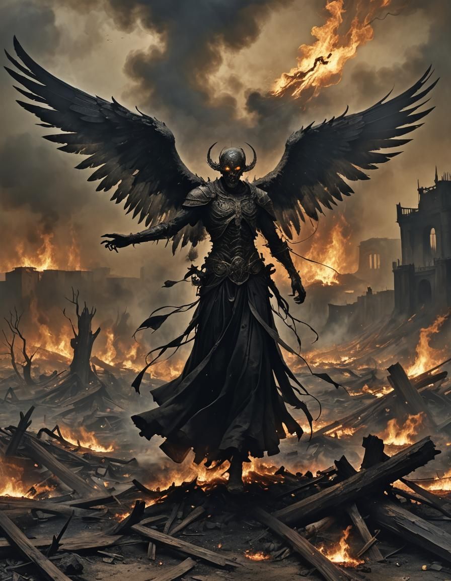 Nuclear Angel in Goya-esque Dark Illustration