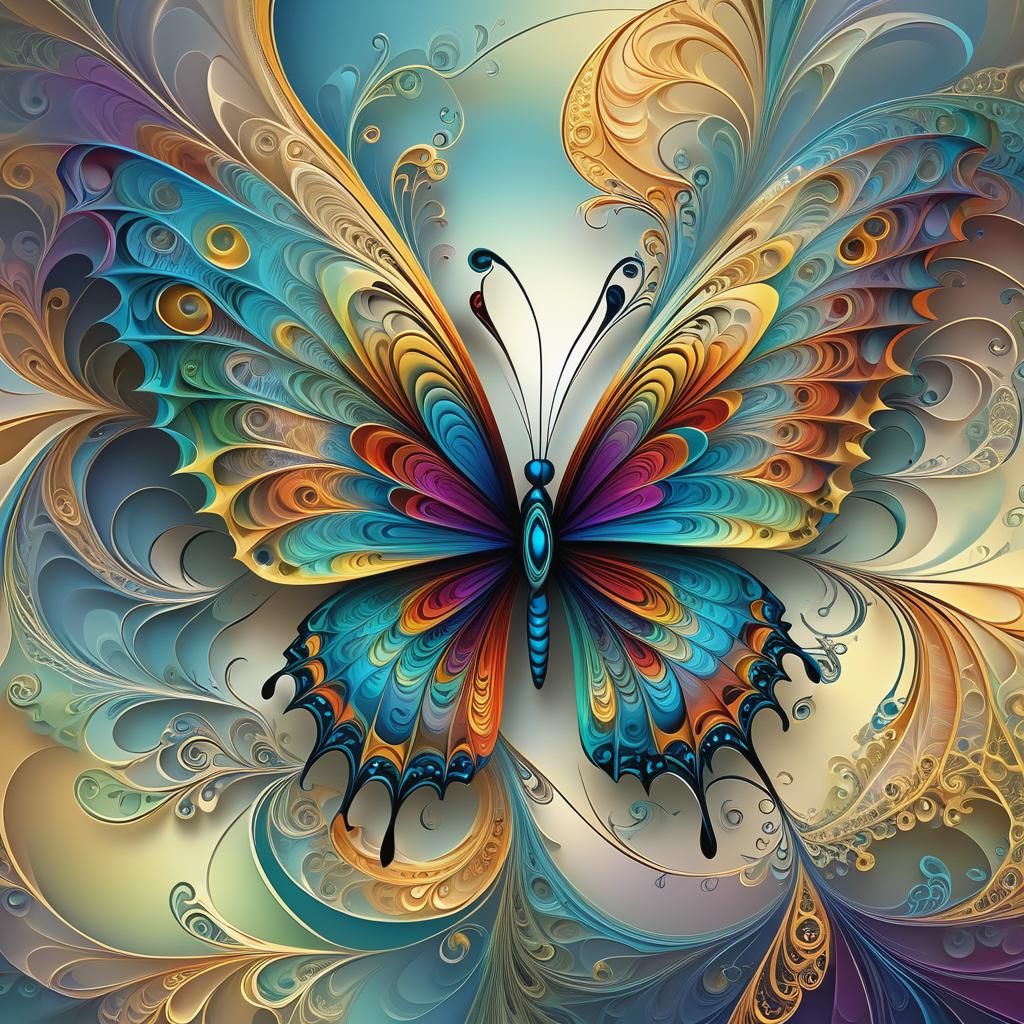Abstract Fractal Butterfly with Intricate Geometric Patterns