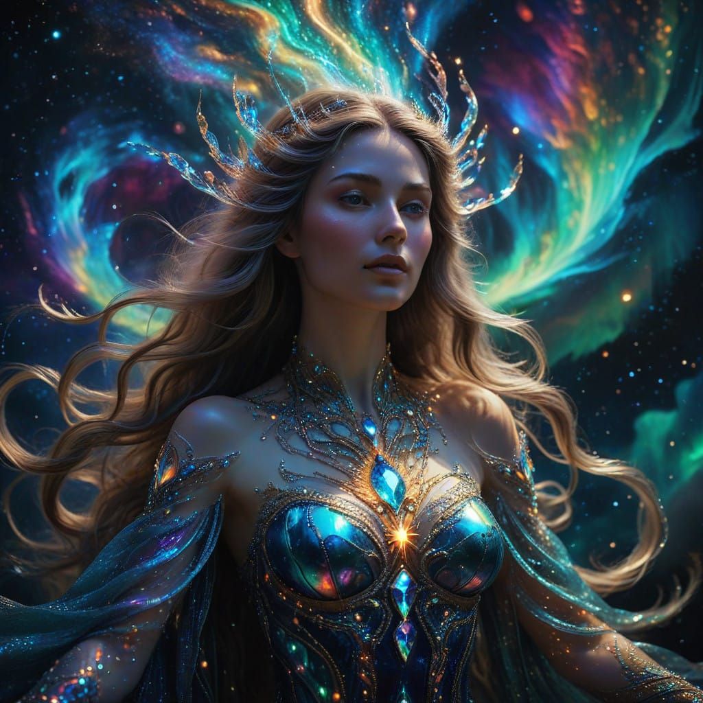 Celestial Goddess Rises from the Earth in Glowing Splendor