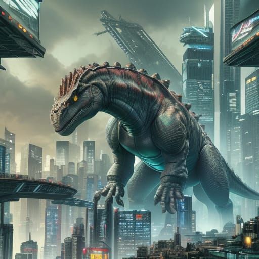 Dinosaur Reigns Supreme in Futuristic Metropolis