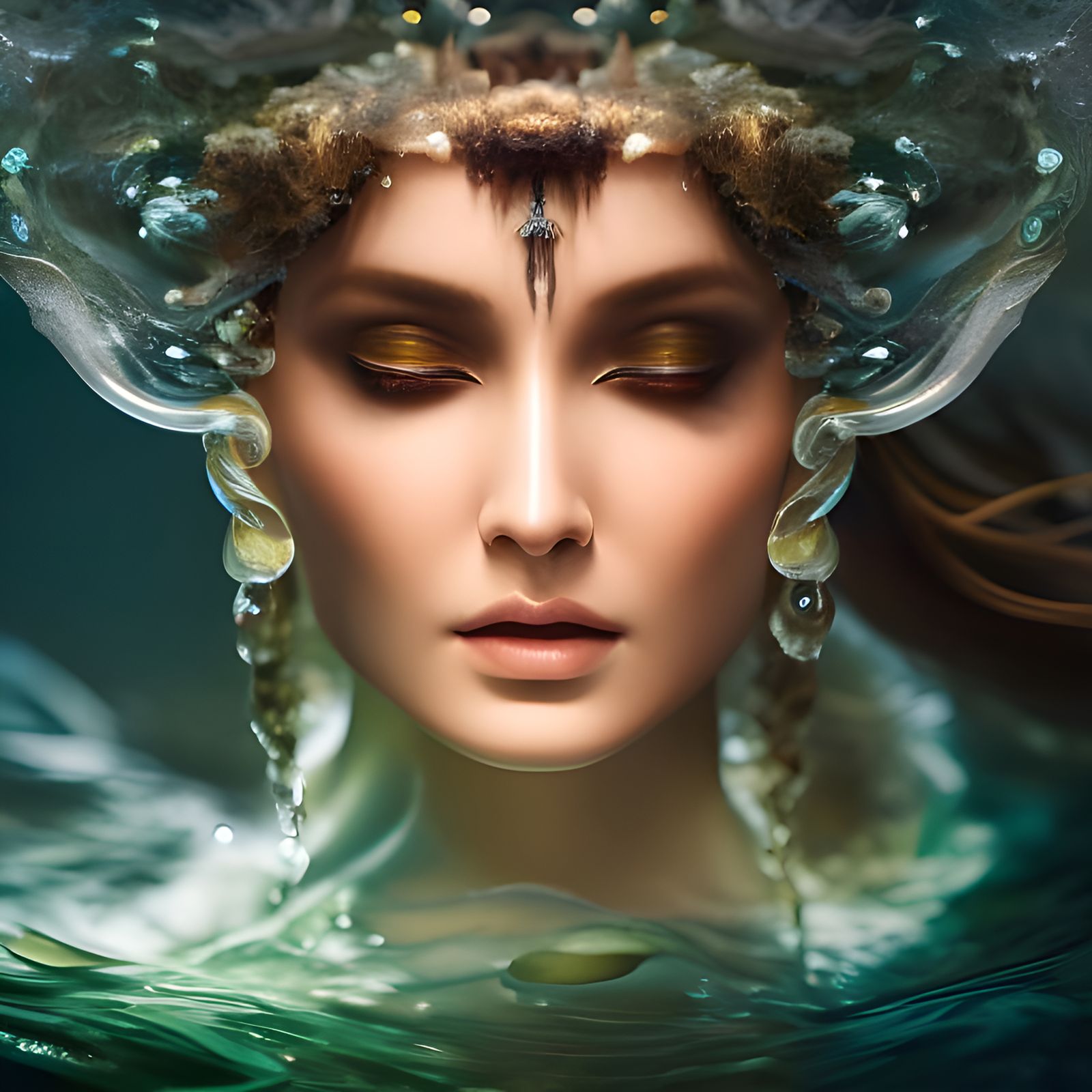 Underwater Goddess Emerges from the Depths in Cyberpunk Styl...