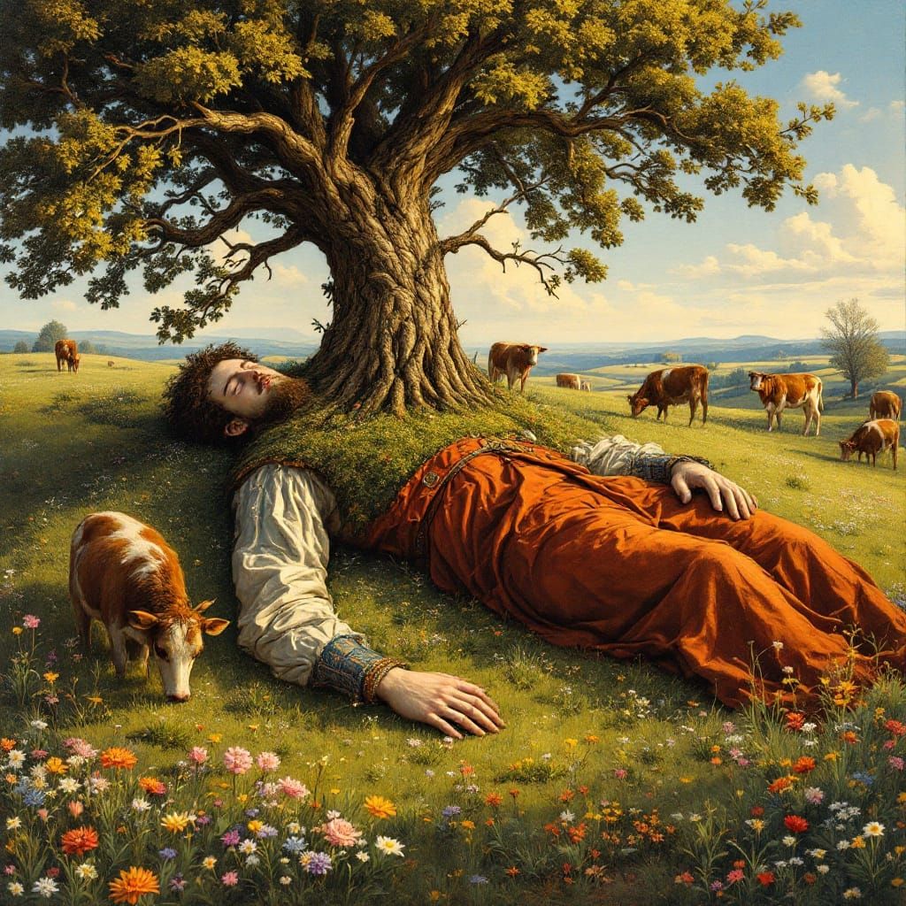 Surreal Tree on Sleeping Giant in Dürer Style