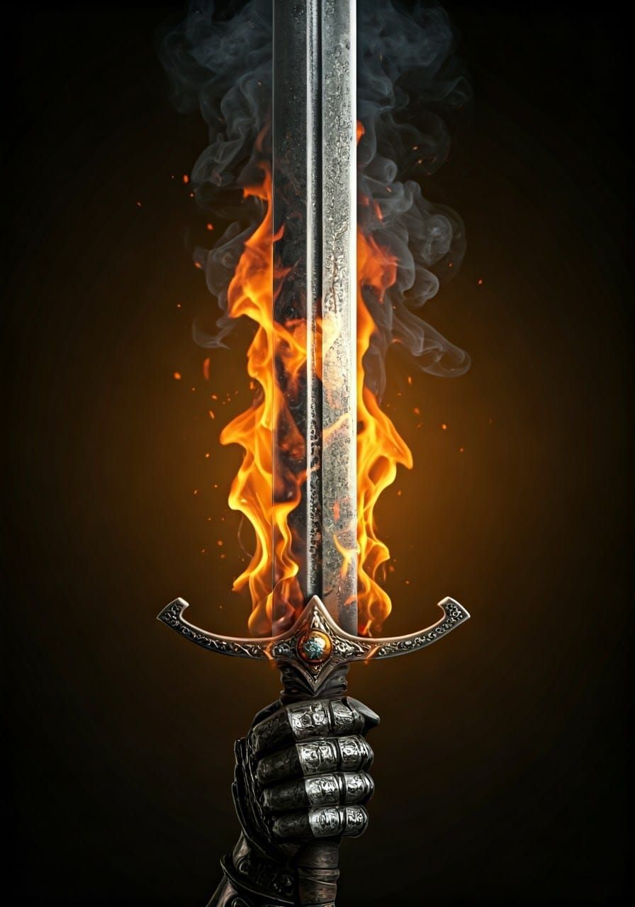 Majestic Gothic Longsword Blazes with Flames