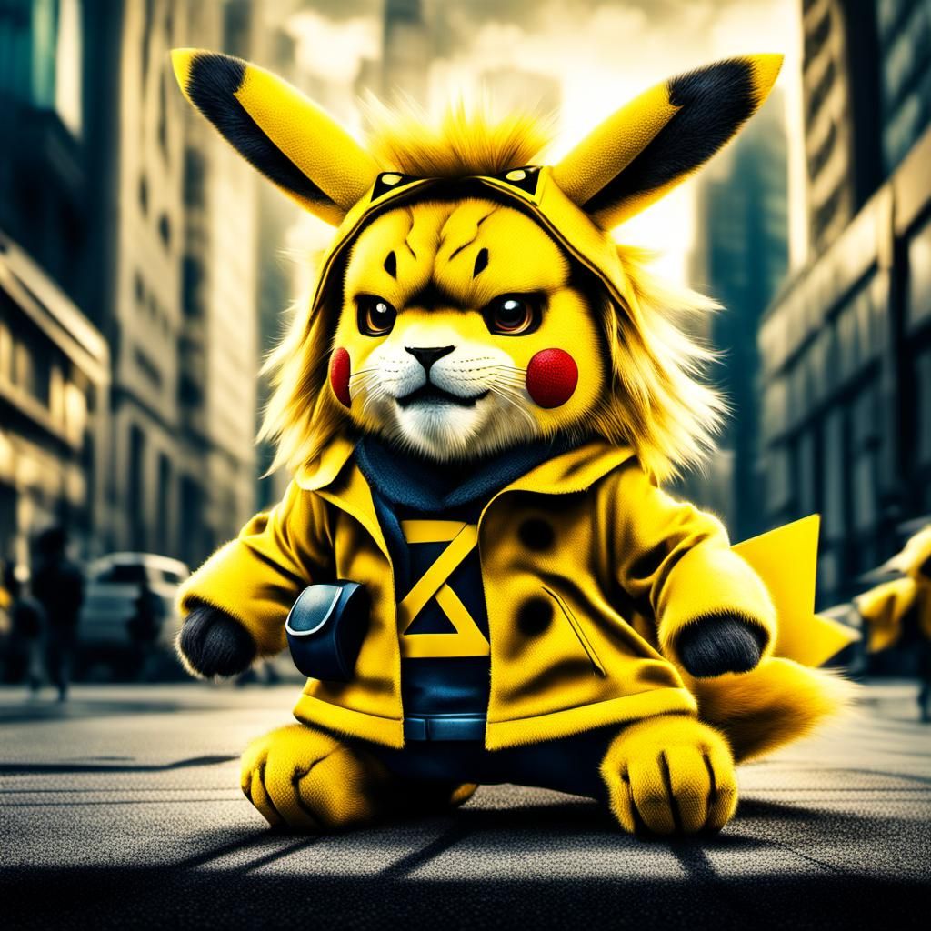 Hyperrealistic Lion Cosplaying as Pikachu in HDR