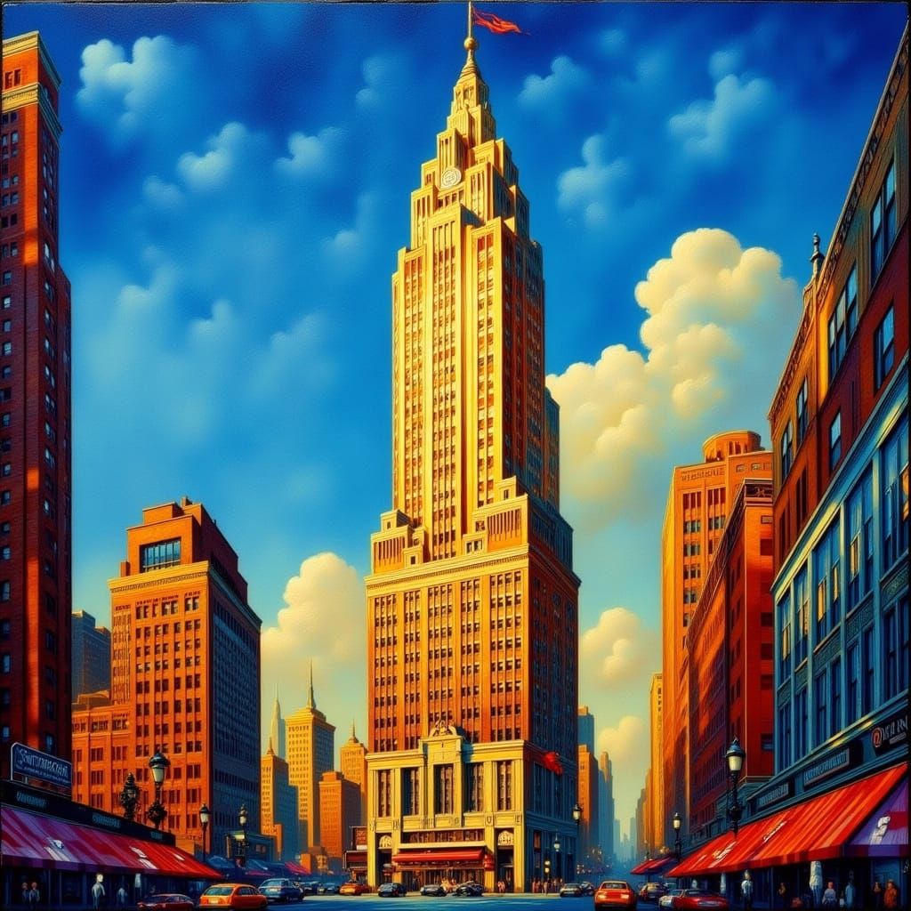Art Deco Chrysler Building Painting in 1930s Style