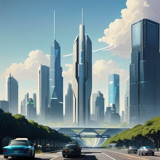 Futuristic Cityscape with Sleek Skyscrapers and Elevated Mon...