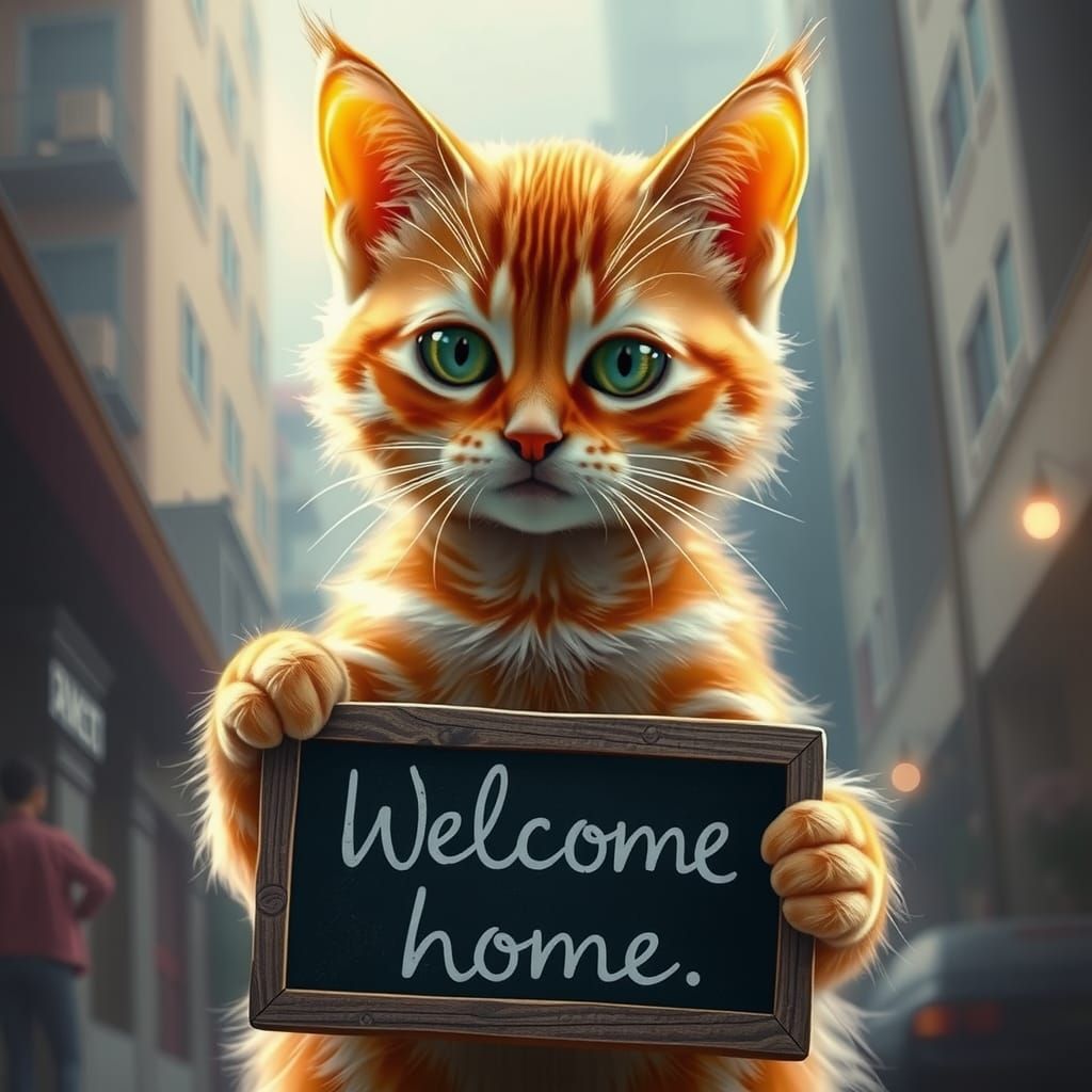 Cute Orange Kitten Welcomes You Home: Digital Art