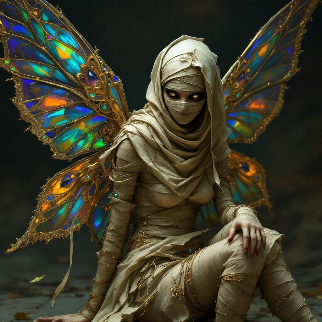 Egyptian Mummy Fairy with Jeweled Wings