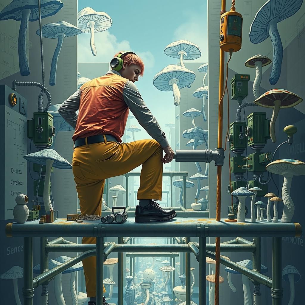 Bureaucrats Counting Giant Mushrooms in Iridescent Fog