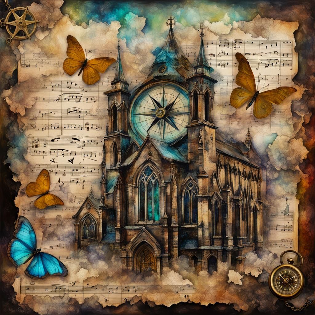 Steampunk Butterfly Cathedral in Art Nouveau Style
