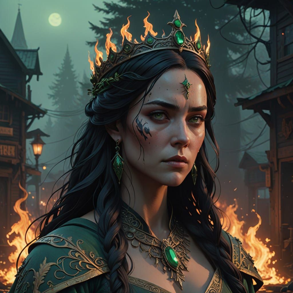 Regal Flame Empress in Medieval Gown