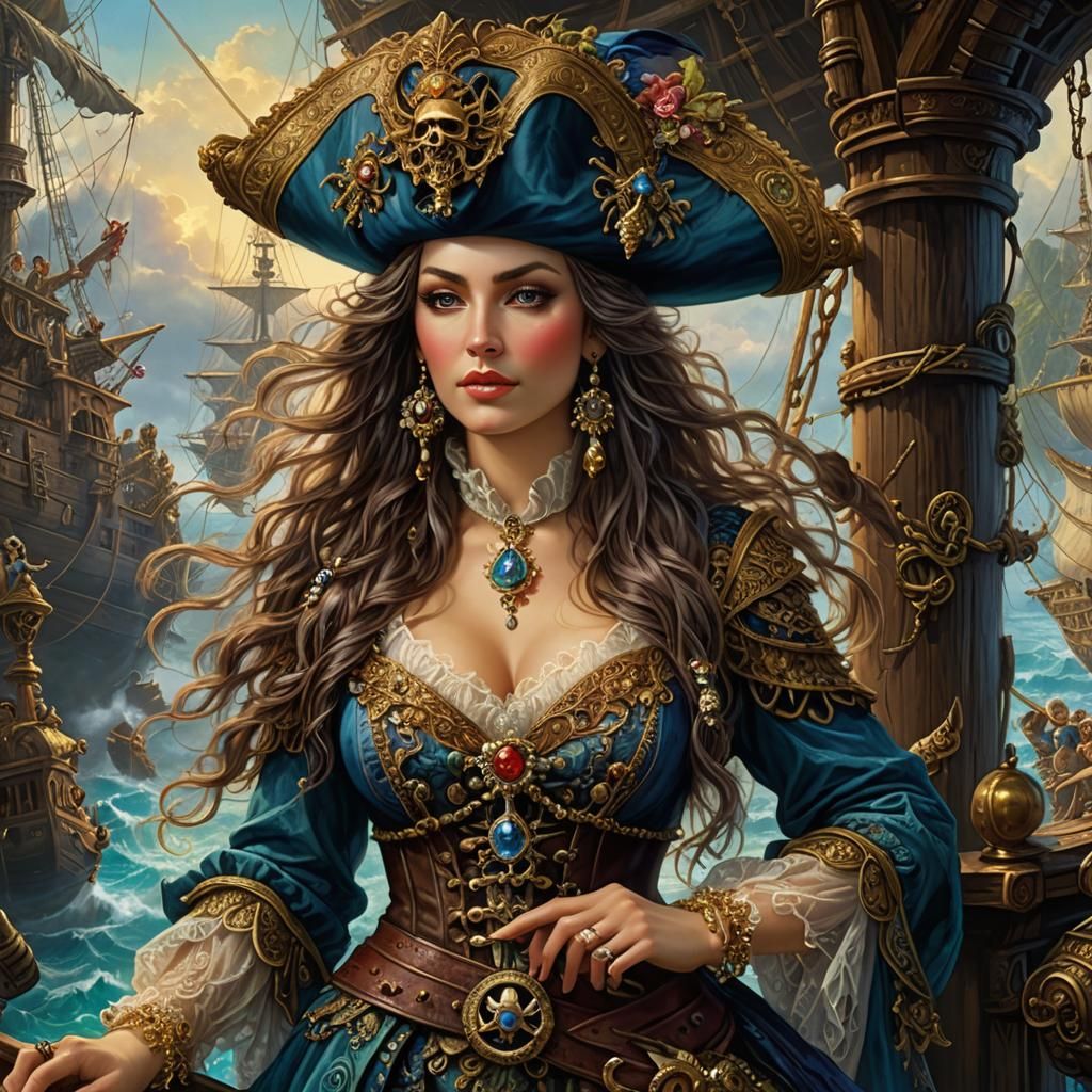 Pirate Queen Portrait in Detailed Concept Art Style