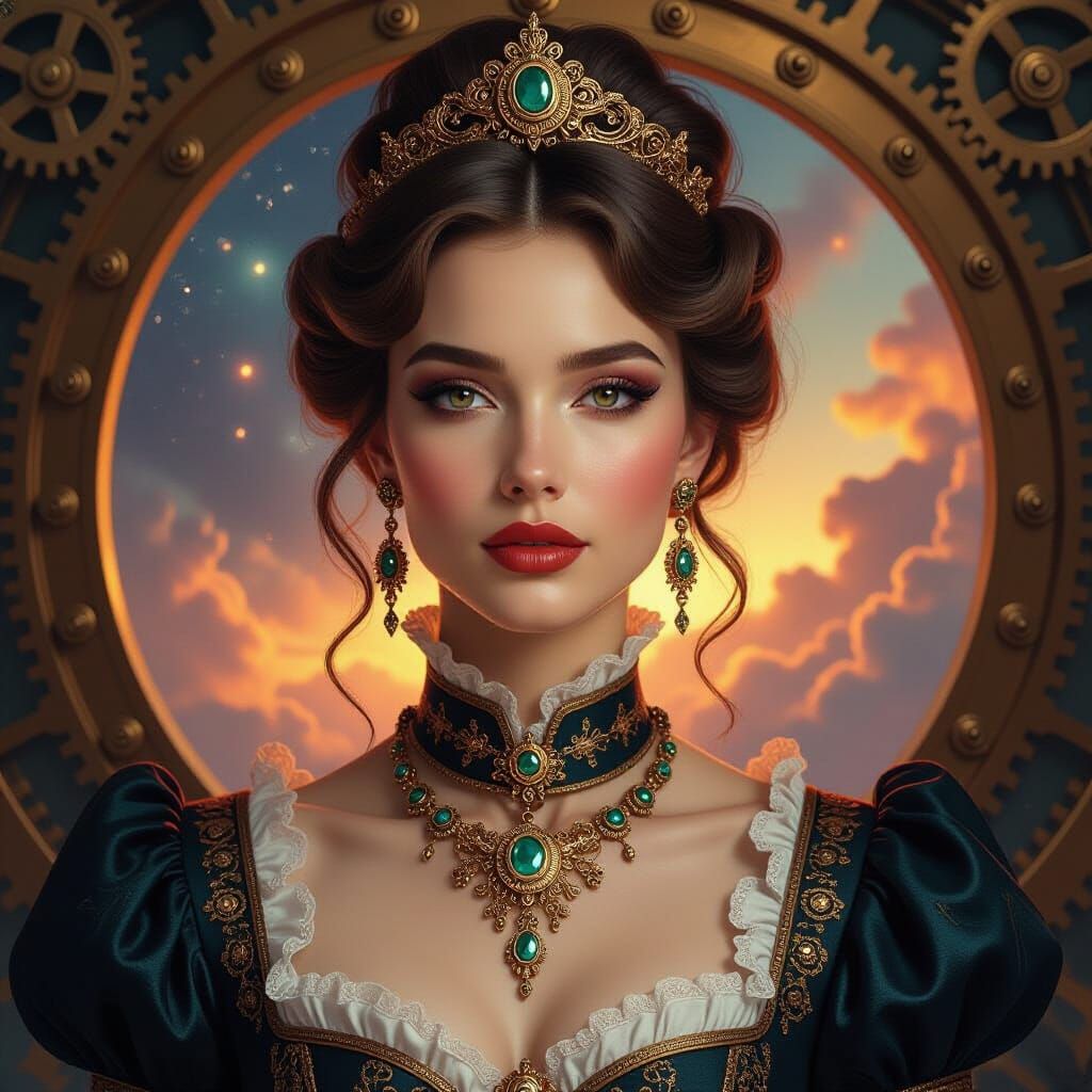 Steampunk Regal Woman in Cosmic Nebulae Portrait