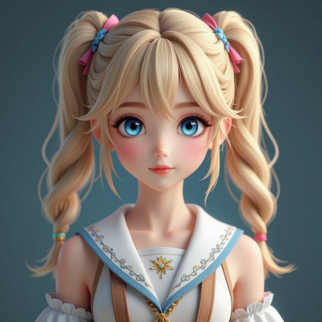Anime Style Portrait of a Blonde Girl in 3D