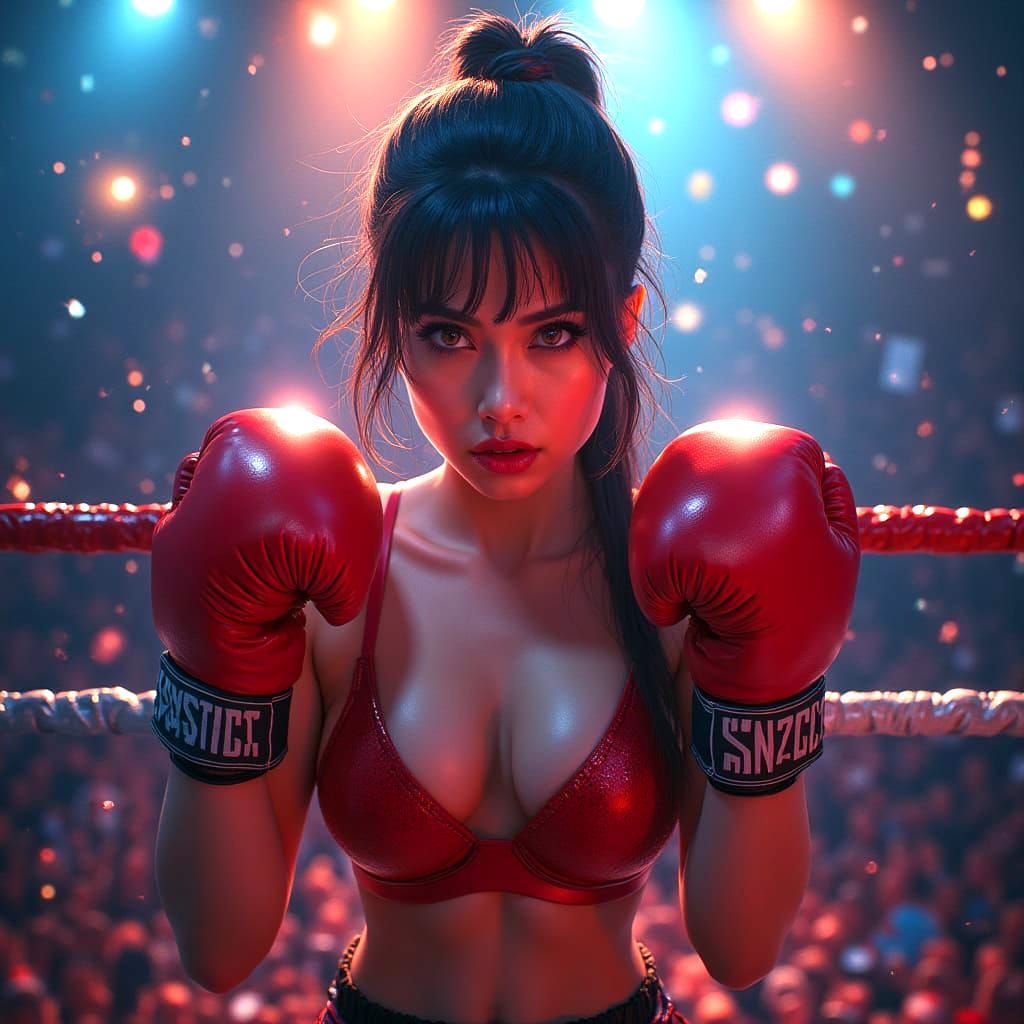 Glitch Art Boxer Poses for the Media in a Photorealistic Dig...