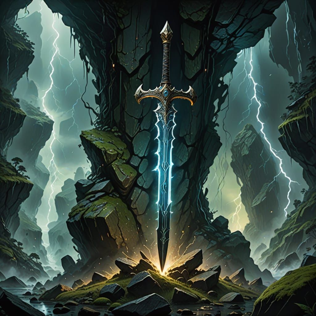 Epic Fantasy Concept Art: Glowing Sword in a Void
