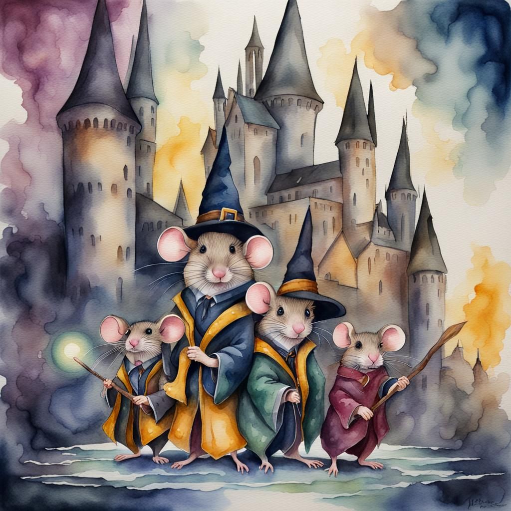 Mouse Wizards and Witches in Watercolor Fantasy