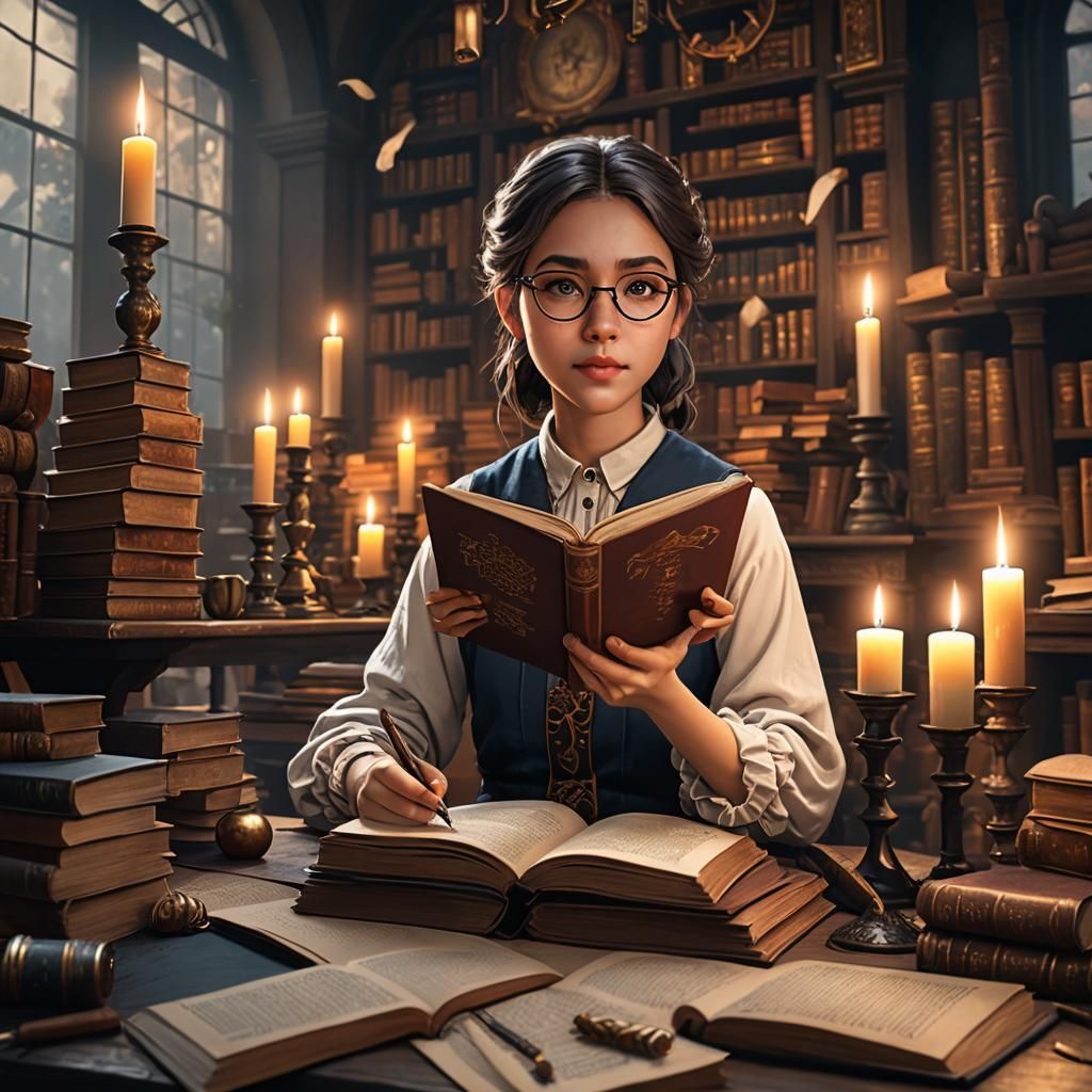 Girl Reads Scroll by Candlelight: Fantasy Concept Art