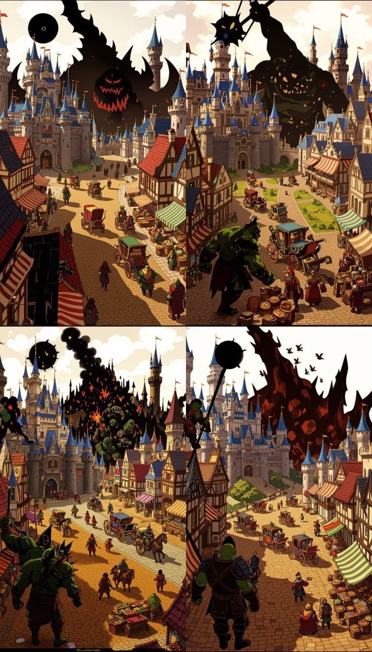 Whimsical Anime Kingdom Under Siege by Orcs