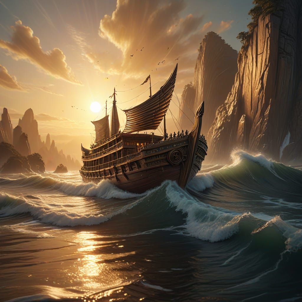 Wooden Pencil Ark Floating on Gentle Waves