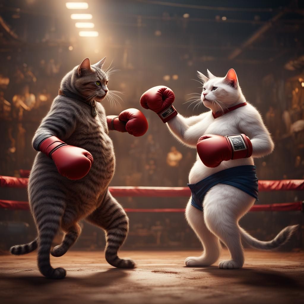 Cats Boxing in Fantasy Art Style