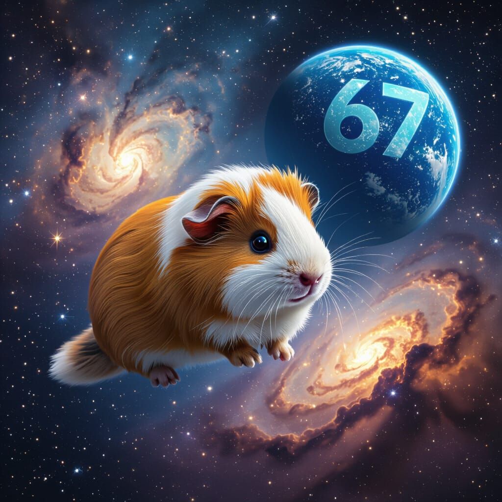 Fox-Guinea Pig Hybrid in Cosmic Nebula with Blue Planet 67