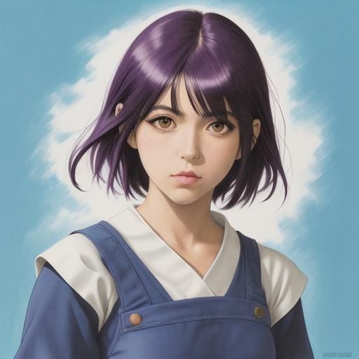 Purple-Haired Manga Warrior Woman