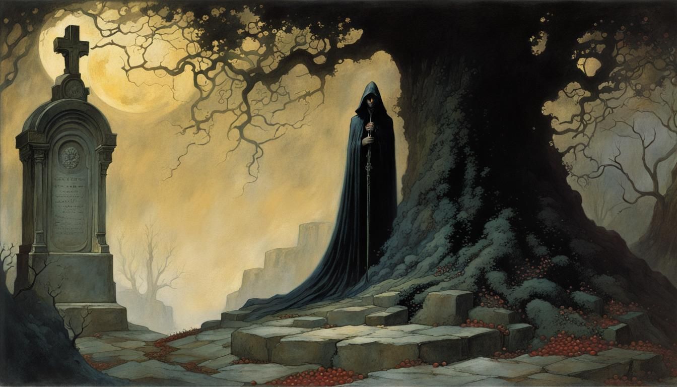 Spectre by Gravestone: Expressionist Gothic Art