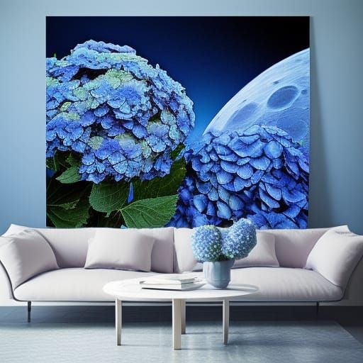 Surreal Blue Hydrangea on the Moon