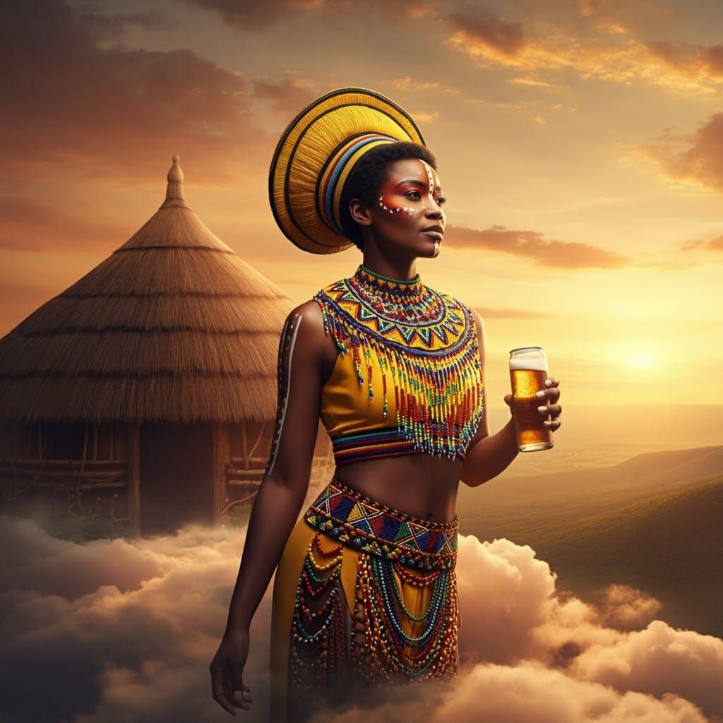 Zulu Woman Soaring Through Rainbow Clouds