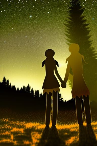 Eladrin Elf Couple Stargazing in Forest