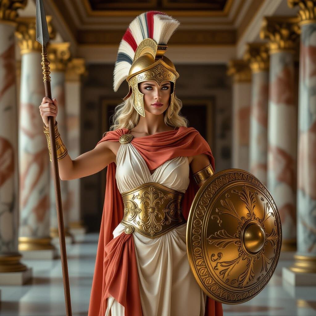 Majestic Woman Warrior in Golden Armor
