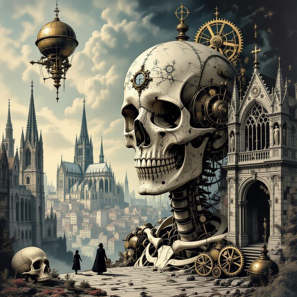 Surreal Steampunk Dreamscape in Gothic Setting