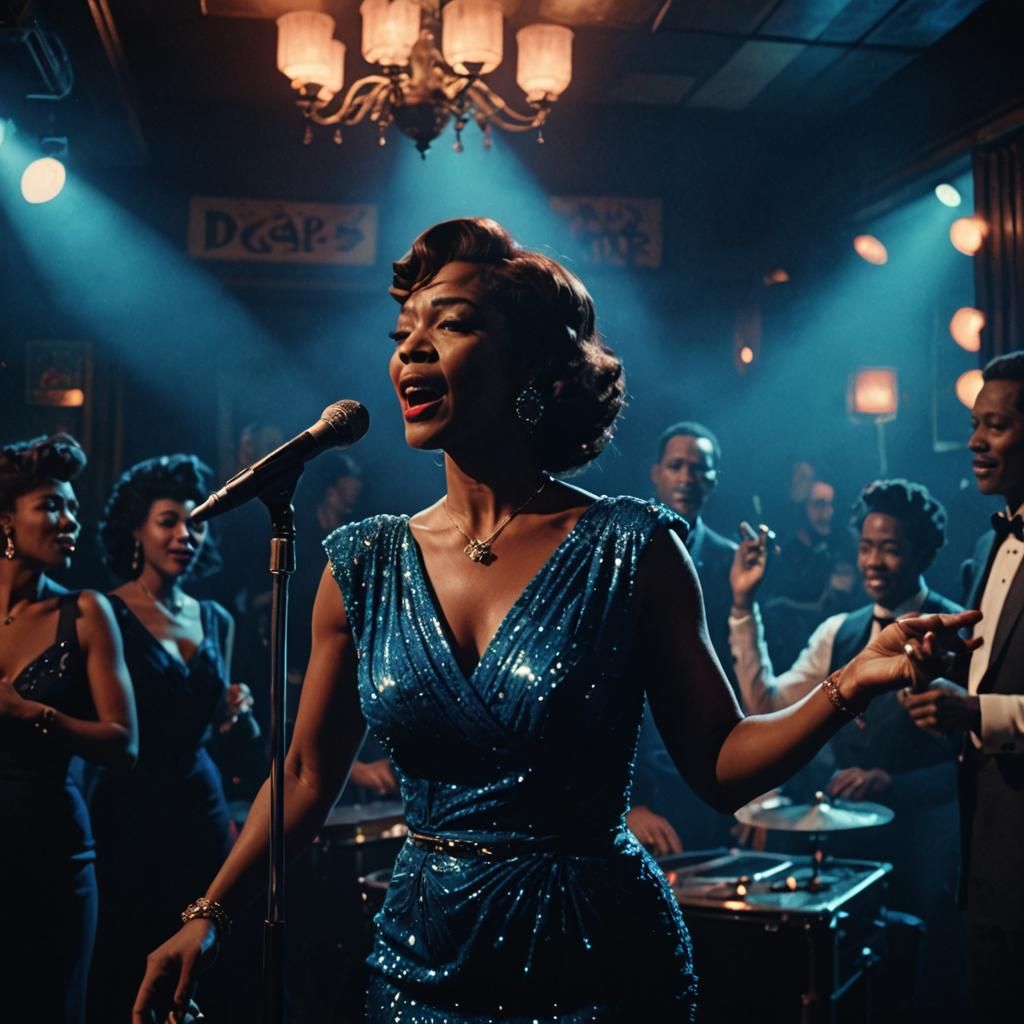 Jazz Singer in Smoky Nightclub: Cinematic Film Still
