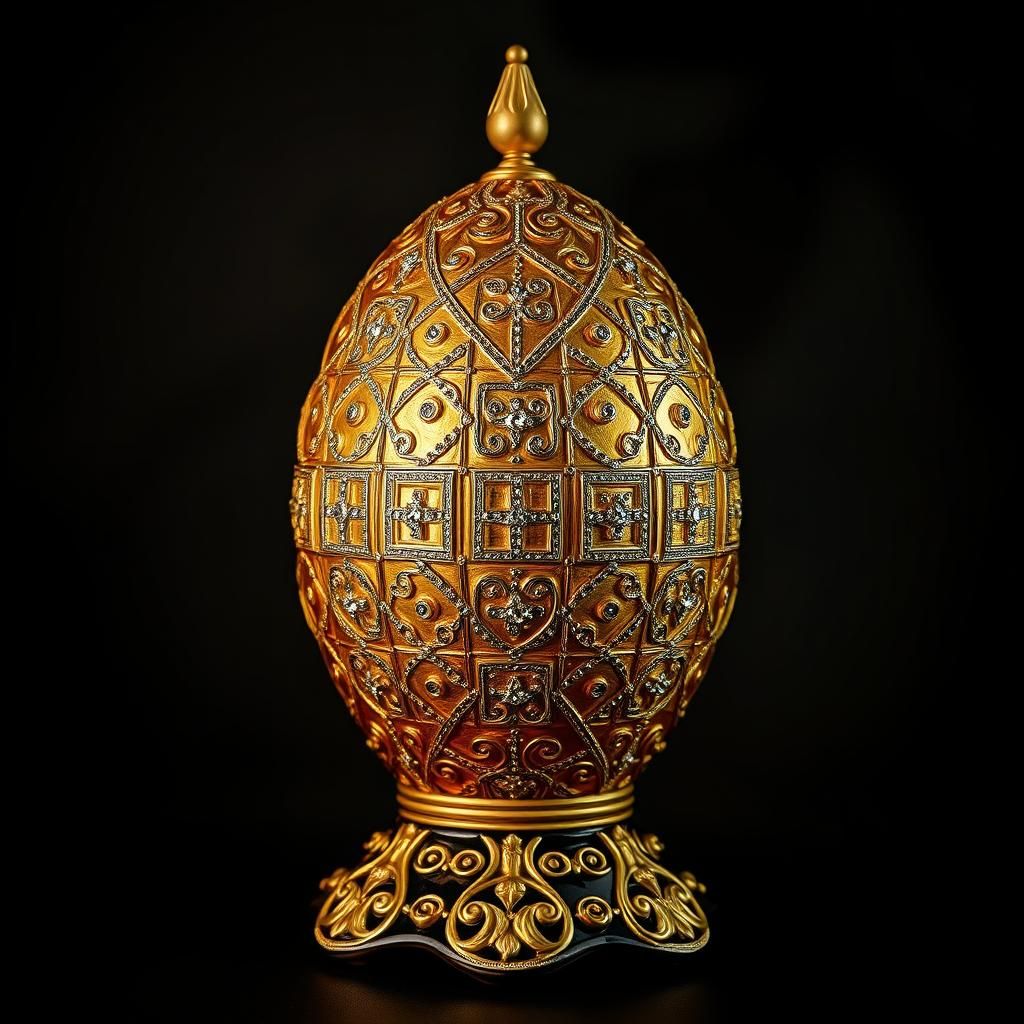 Ornate Golden Egg with Silver and Diamond Details