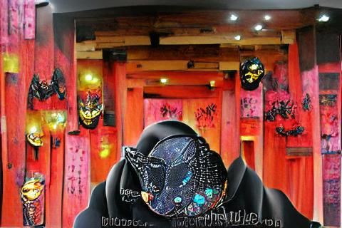 Samurai Woman with Black Mask in Ghibli Street Art