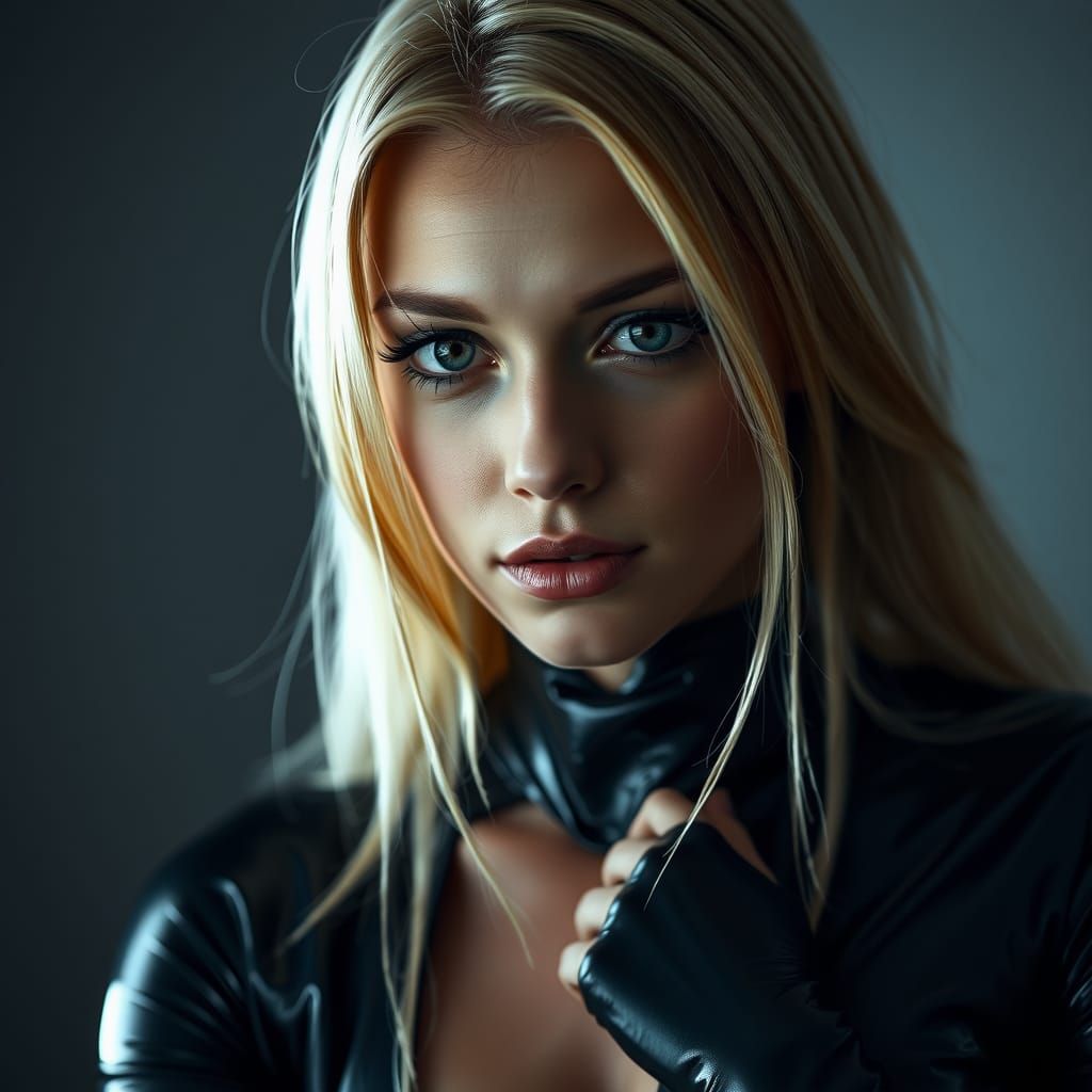Blonde Woman in Latex: High-Contrast Cinematic Portrait