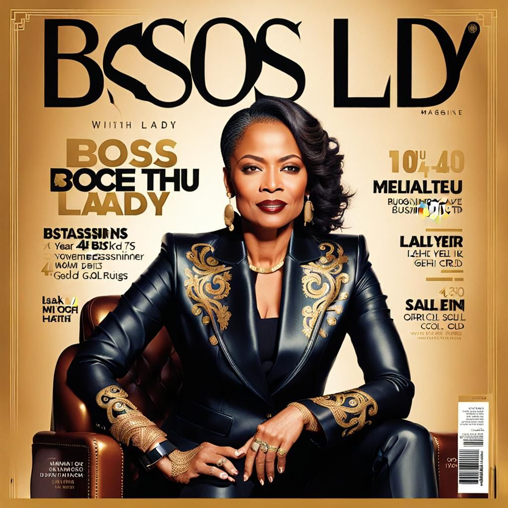 Magazine Cover: Businesswoman in Gold-Embroidered Leather